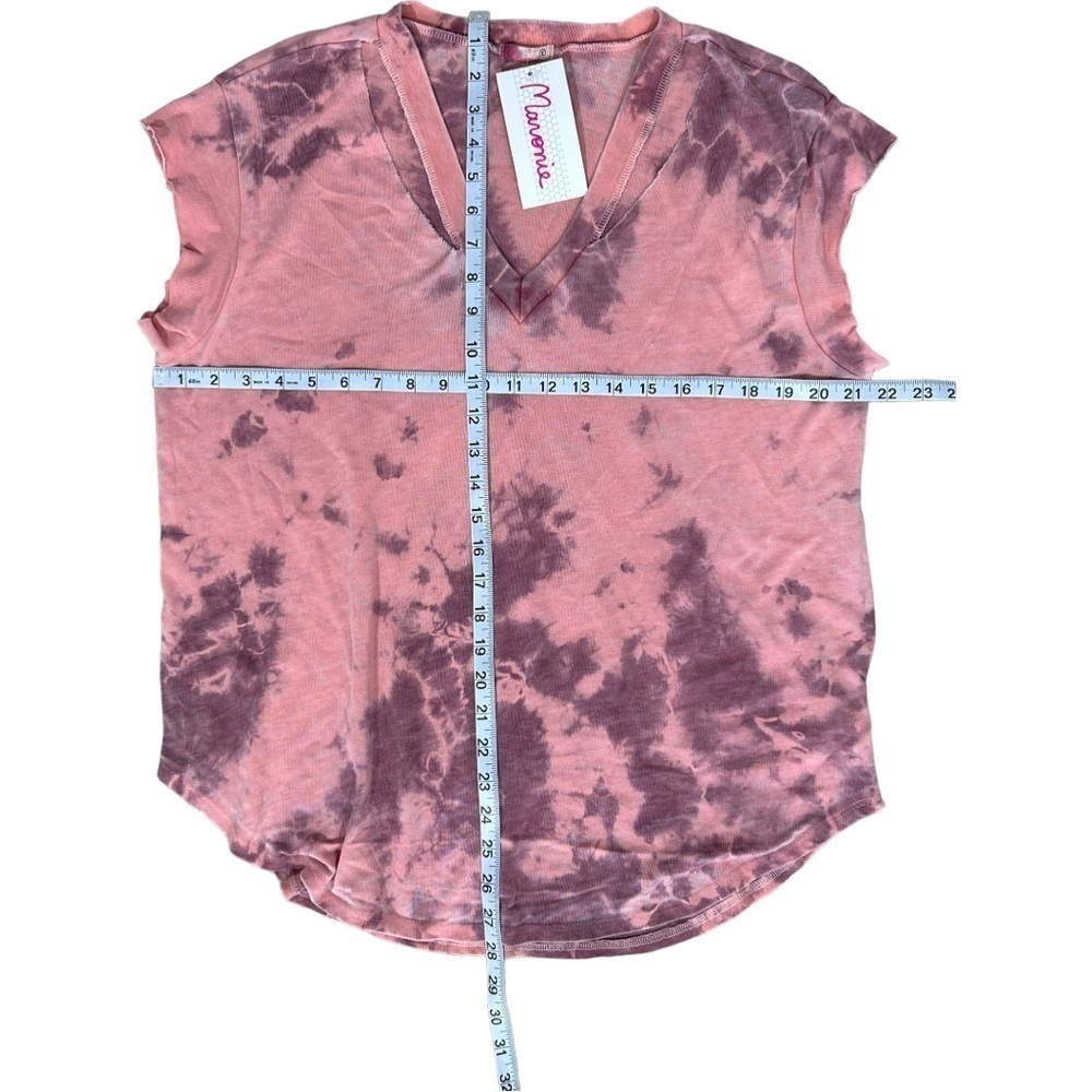 𝅺Maronie Shirt Womens Large Tie Dye V-neck Distressed Tee Cutout Neckline - Picture 7 of 9